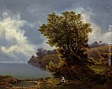 Famous Figures Paintings - Two Figures Seated Under a Tree with Storm Approaching Beyond